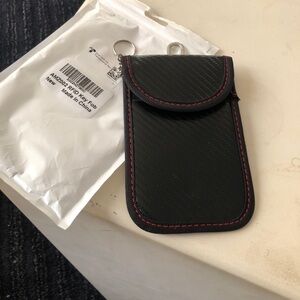 Black RFID Key Fob Pouch with Red Stitching
